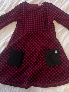 Girls' Red and Black Check Knit Dress